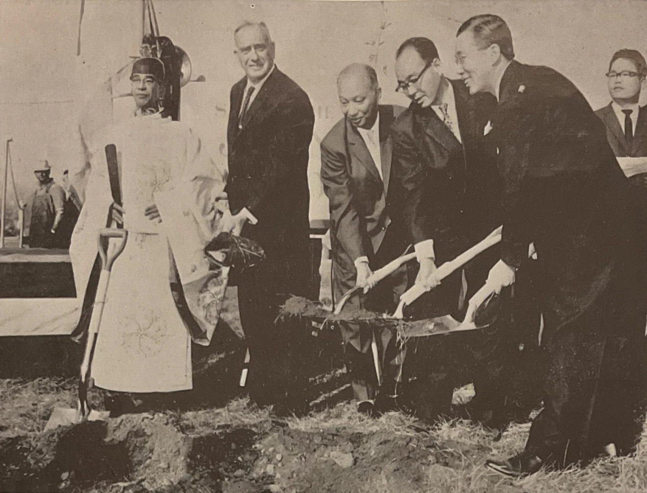 Robert Moses, second from the left, at the Shinto ground-breaking ceremony. Manuscripts and Archives Division