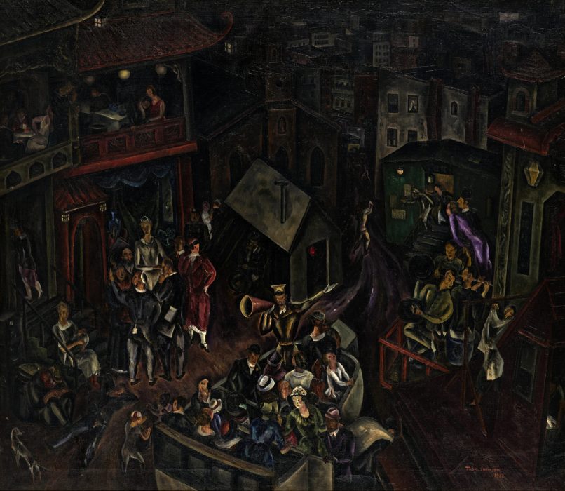 Toshi Shimizu, Chinatown at Night, New York, 1922. Oil on canvas, 91 × 116.7 cm. Tochigi Prefectural Museum of Fine Arts.